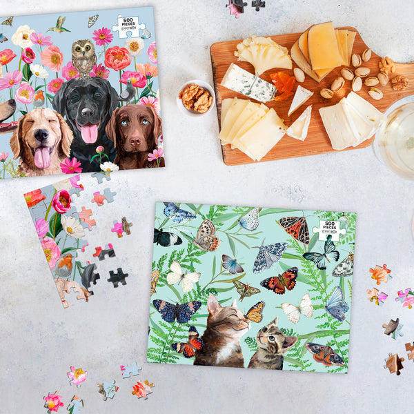Amis papillons et chatons | Puzzle de 500 pièces