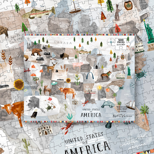 Watercolor USA Map | 500 Piece Jigsaw Puzzle