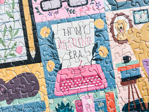Colorful puzzle with a completed section showing 'In My Reading Era' text.