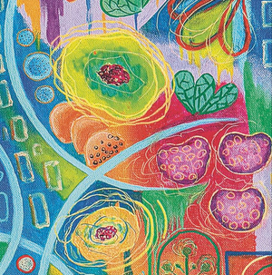 Colorful abstract artwork with various shapes and patterns
