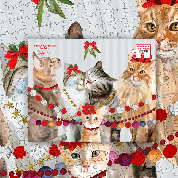 Festive Cat Bunch | 500 Piece Metallic Foil Embellished Jigsaw Puzzle