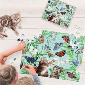Mariposa y gatitos amigos | Rompecabezas de 500 piezas