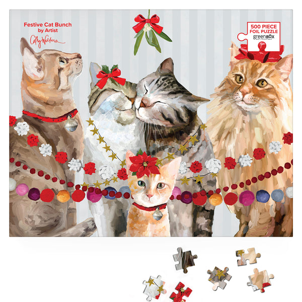 Festive Cat Bunch | 500 Piece Metallic Foil Embellished Jigsaw Puzzle