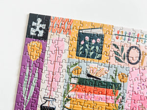 Colorful puzzle with a partially completed design on a white background.
