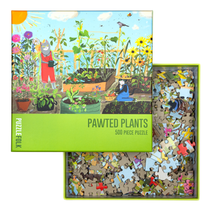 Pawted Plants 500 piece puzzle with garden-themed packaging