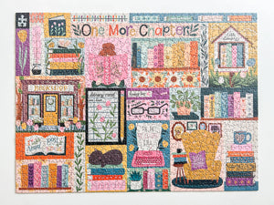 Colorful puzzle with book-themed design on a white background
