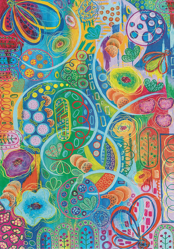 Colorful abstract design with various patterns and shapes