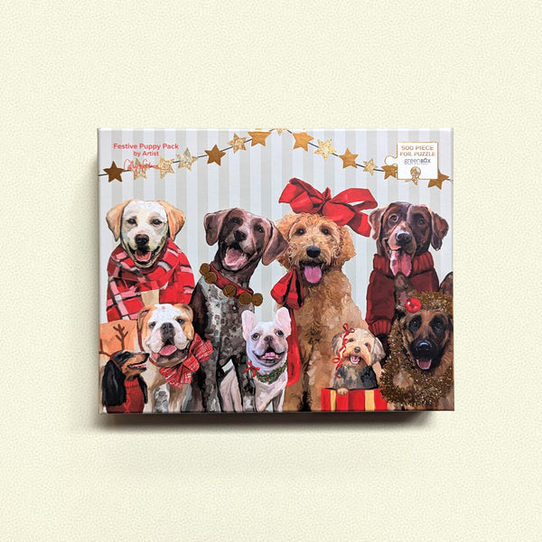 Festive Puppy Pack | 500 Piece Metallic Foil Embellished Jigsaw Puzzle